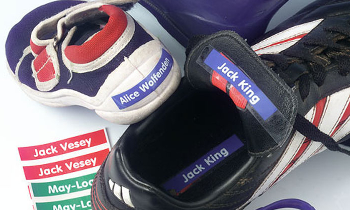 ballet shoes etc. trainers These tapes are easy to stick inside shoes 10 Shoe Nametapes personalised with name; labels are made to the shape of a foot wellies plimsolls